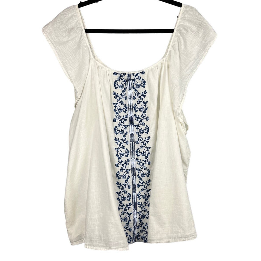 Lane Bryant 100% Cotton Embroidered Cap Sleeve Blouse Size 24